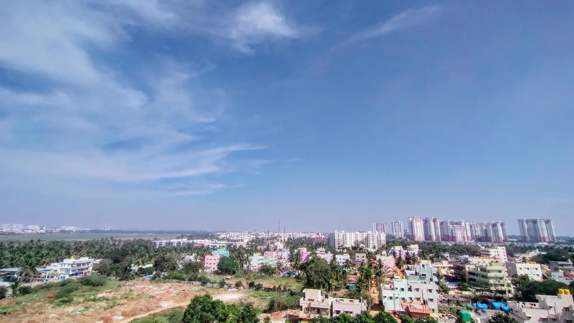 Skyline of Varthur, Bengaluru, showing apartment towers over low-rise housing